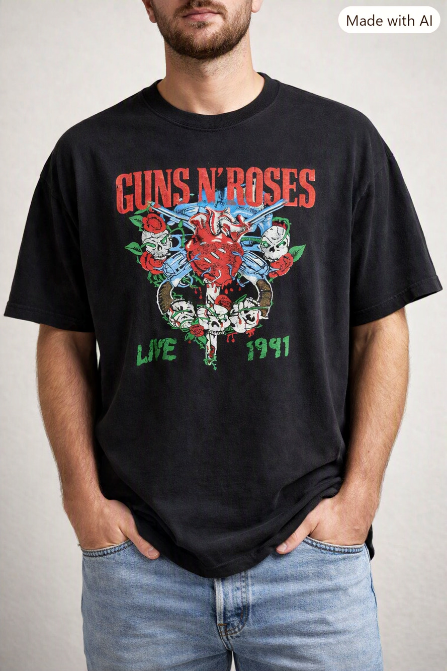 VTG 90s Adult L Guns N Roses Skid Row Live 1991 Black T Shirt